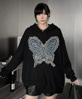 Designer Oversized Streetwear Hoodie – Butterfly Appliqué
